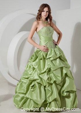 Strapless Yellow Green A-line Prom Dress Appliques Floor-length