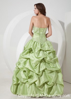 Strapless Yellow Green A-line Prom Dress Appliques Floor-length