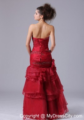 Mermaid Ruffles Red Sweetheart With Beading Prom Dress Organza