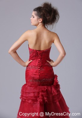 Mermaid Ruffles Red Sweetheart With Beading Prom Dress Organza