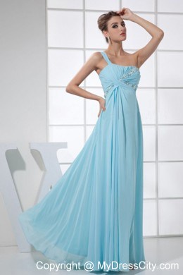 One Shoulder Light Blue Empire Prom Dress with Beading