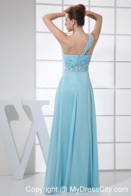 One Shoulder Light Blue Empire Prom Dress with Beading