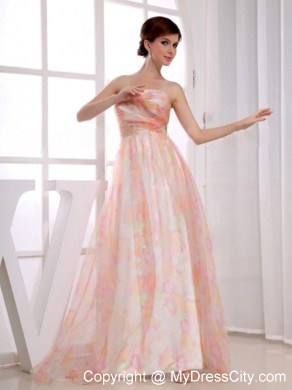 Printing Multi-color A-line Strapless Floor-length Dress for Prom