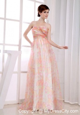 Printing Multi-color A-line Strapless Floor-length Dress for Prom