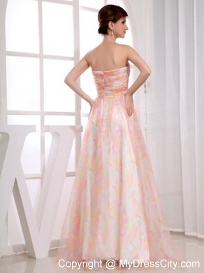 Printing Multi-color A-line Strapless Floor-length Dress for Prom