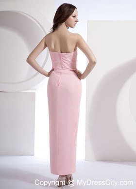 Beading Pink Column Chiffon Ankle-length Asymmetrical Prom Dress