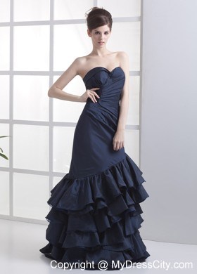 Mermaid Navy Blue Sweetheart Ruche Prom Dress With Ruffled Layers