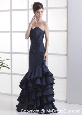 Mermaid Navy Blue Sweetheart Ruche Prom Dress With Ruffled Layers