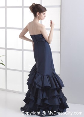 Mermaid Navy Blue Sweetheart Ruche Prom Dress With Ruffled Layers