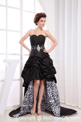 Ruching Sweetheart Black Zebra High-low Prom Dress With Pick-ups