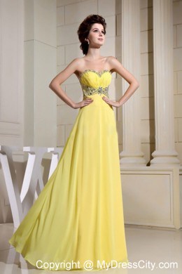 Empire Beaded Waist and Sweetheart Floor-length Yellow Prom Dress