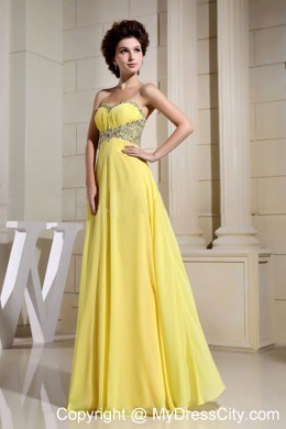 Empire Beaded Waist and Sweetheart Floor-length Yellow Prom Dress