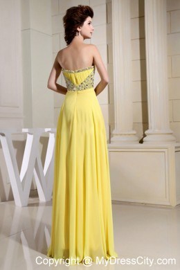 Empire Beaded Waist and Sweetheart Floor-length Yellow Prom Dress