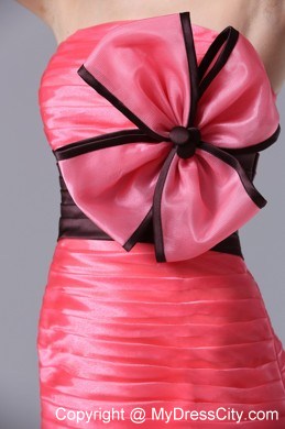 Coral Red Tiered Mini-length Black Sash with Flower Prom Dress