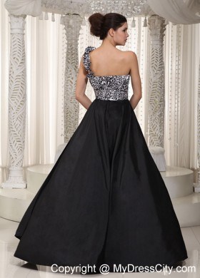 Black and White Leopard High-low Prom Gowns with Single Shoulder