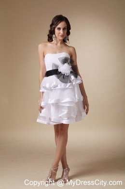 White Tiered Strapless Mini-length Prom Dress