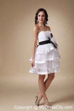 White Tiered Strapless Mini-length Prom Dress