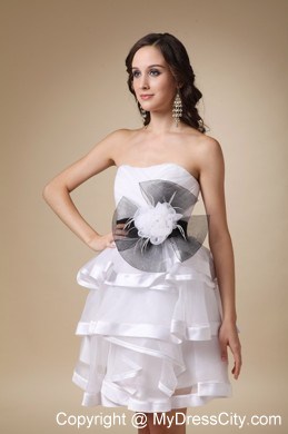 White Tiered Strapless Mini-length Prom Dress