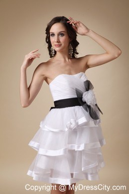 White Tiered Strapless Mini-length Prom Dress