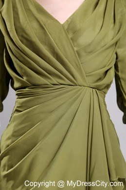 Column V-neck Mini-length Chiffon Olive Green Prom Gowns