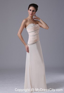 Pleated Beading Empire Champagne Chiffon Sweetheart Prom Dress