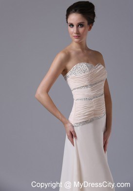 Pleated Beading Empire Champagne Chiffon Sweetheart Prom Dress