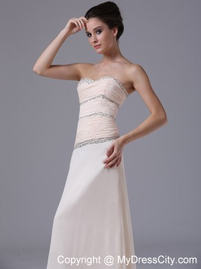 Pleated Beading Empire Champagne Chiffon Sweetheart Prom Dress