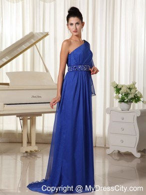 Royal One Shoulder Beaded Waist Dress for Prom