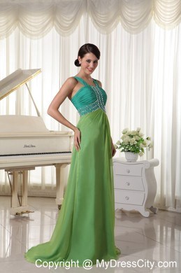 Straps Beading and Ruching Prom Dress in Teal and Spring Green