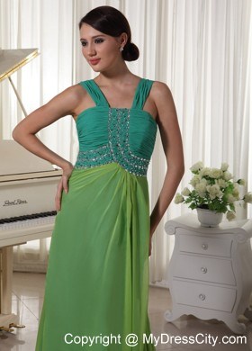 Straps Beading and Ruching Prom Dress in Teal and Spring Green