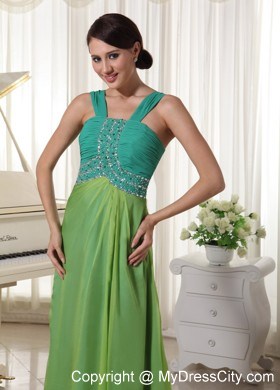 Straps Beading and Ruching Prom Dress in Teal and Spring Green