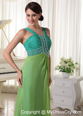 Straps Beading and Ruching Prom Dress in Teal and Spring Green