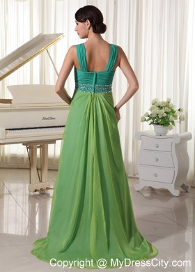 Straps Beading and Ruching Prom Dress in Teal and Spring Green