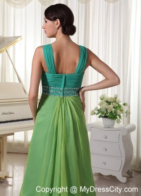 Straps Beading and Ruching Prom Dress in Teal and Spring Green