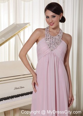 Baby Beaded Pink Halter Prom Dress With Brush Train