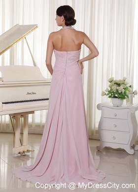 Baby Beaded Pink Halter Prom Dress With Brush Train