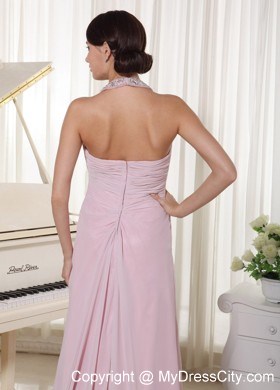 Baby Beaded Pink Halter Prom Dress With Brush Train