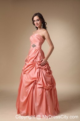 Rust Red Strapless Taffeta Pick-ups and Beading Prom Gowns