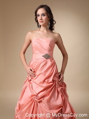 Rust Red Strapless Taffeta Pick-ups and Beading Prom Gowns