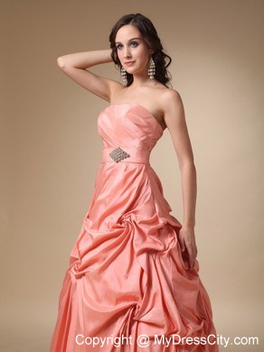 Rust Red Strapless Taffeta Pick-ups and Beading Prom Gowns