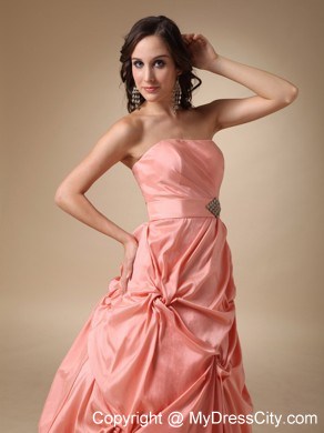 Rust Red Strapless Taffeta Pick-ups and Beading Prom Gowns