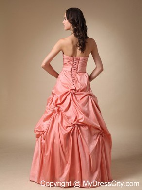 Rust Red Strapless Taffeta Pick-ups and Beading Prom Gowns