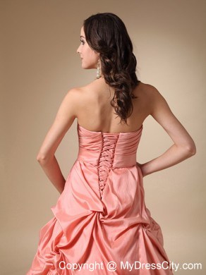 Rust Red Strapless Taffeta Pick-ups and Beading Prom Gowns