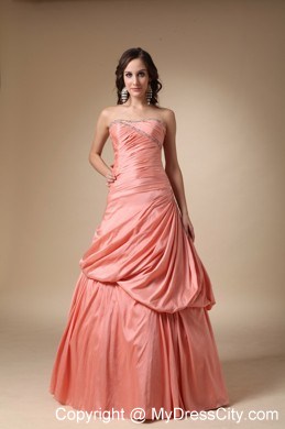 Peach Colored A-line Strapless Beading and Pick-ups Prom Dress