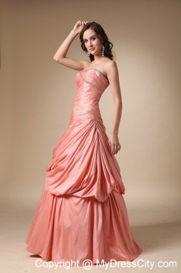 Peach Colored A-line Strapless Beading and Pick-ups Prom Dress