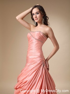 Peach Colored A-line Strapless Beading and Pick-ups Prom Dress