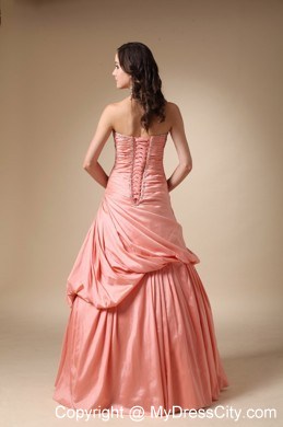 Peach Colored A-line Strapless Beading and Pick-ups Prom Dress