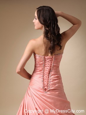 Peach Colored A-line Strapless Beading and Pick-ups Prom Dress