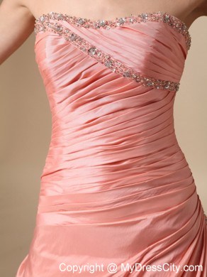 Peach Colored A-line Strapless Beading and Pick-ups Prom Dress