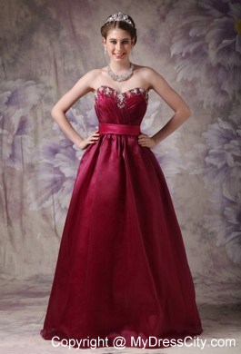 Burgundy A-line Sweetheart Prom Dress with Appliques and Sash